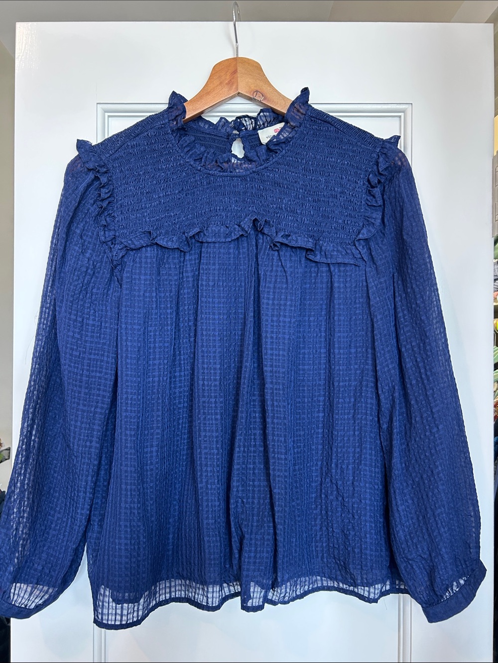 Vineyard Vines 100% silk navy blue smock blouse